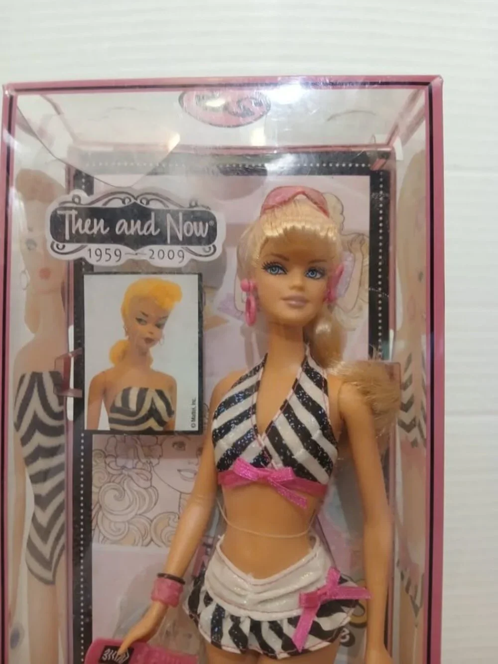 Barbie Then Now 1959-2009 Bathing Suit Zebra Pink Bikini  Doll